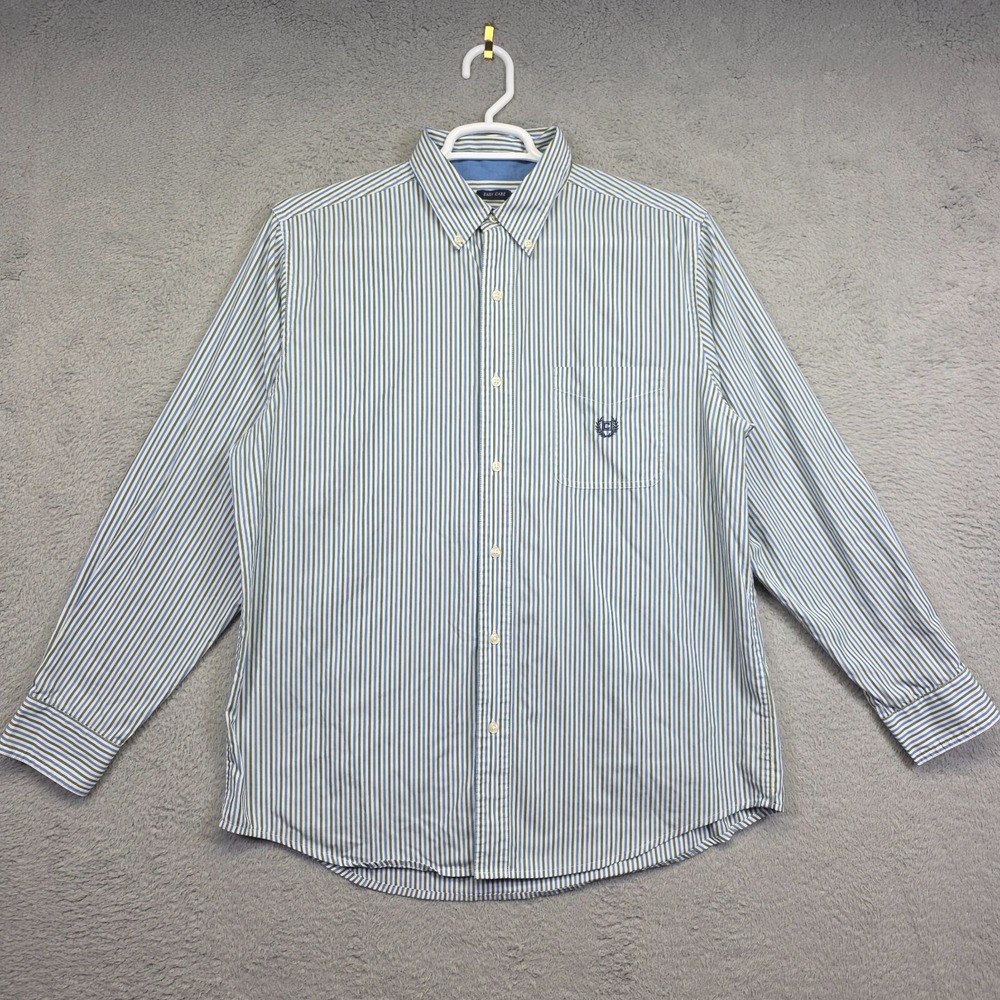 Chaps Shirt Mens L Blue Green Long Sleeve Button Up Striped Preppy Business Work